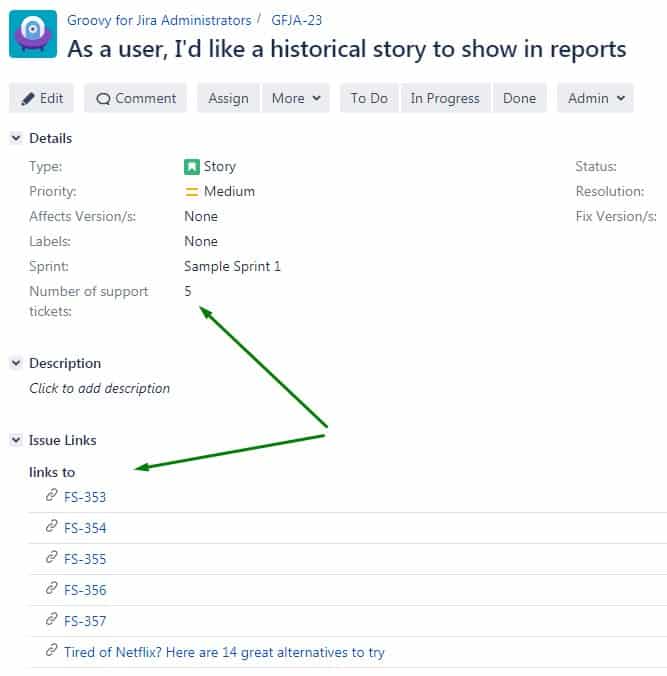script field shown in user story issue view